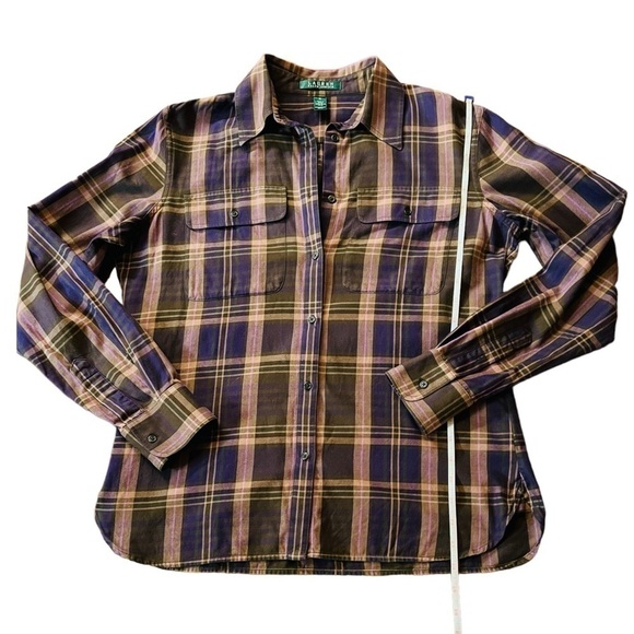 LAUREN RALPH LAUREN WOMENS CASUAL LONG SLEEVE PLAID BUTTON DOWN SHIRT SIZE MED - Picture 8 of 9